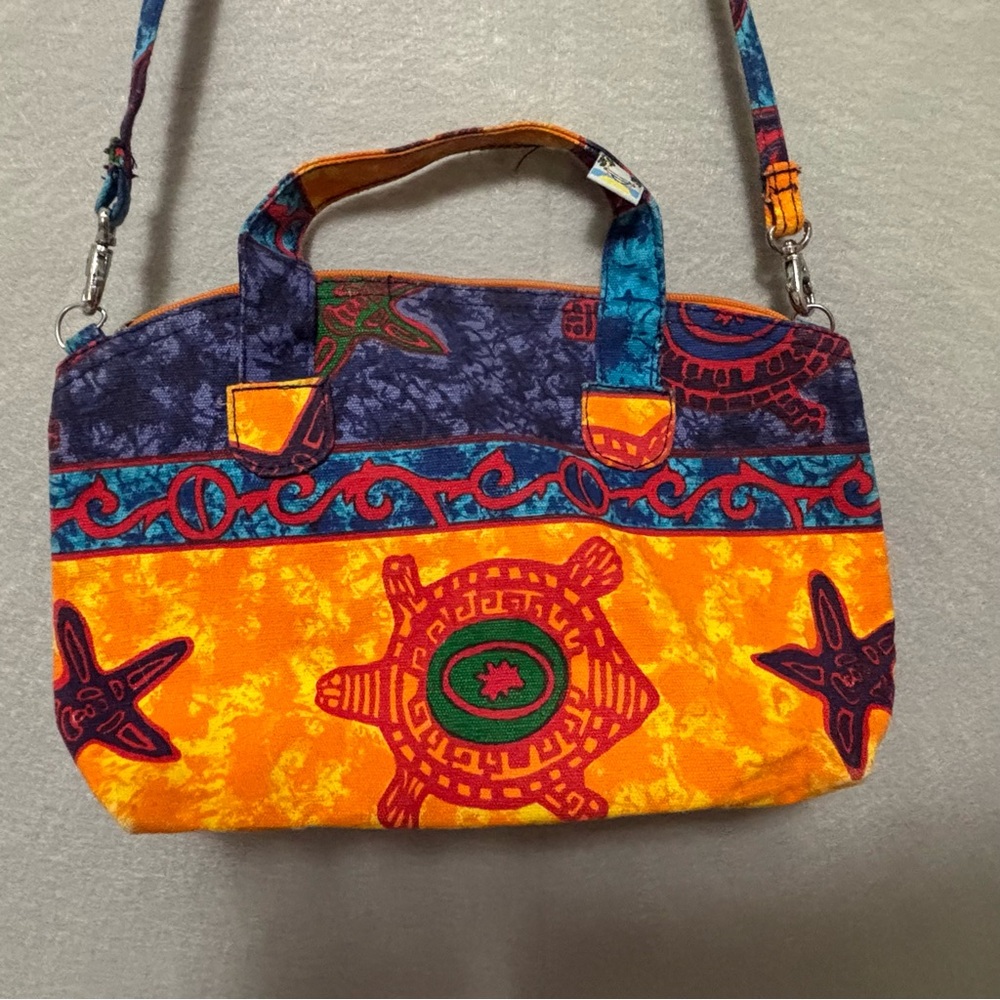 Sun N Sand Tote Bag Purple Orange Turtle Starfish Beach Coastal Shoulder Bag